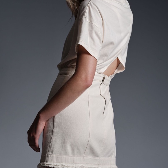 Anthropologie Denim Cream Skirt & Cotton Tee Open Back Two-fer Mini Dress-Size 6 - Picture 3 of 12